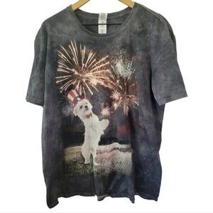 Gildan 4th of July Puppy Firework Graphic Shirt Size XL